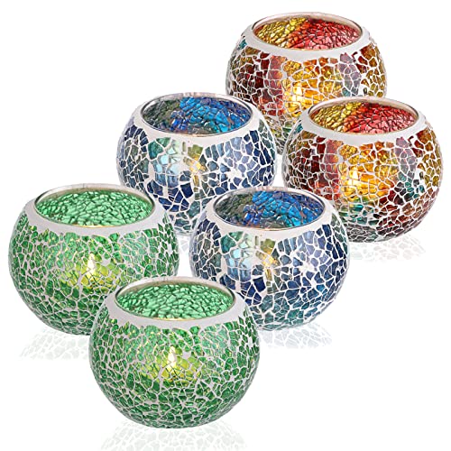 6PCS Mosaic Glass Tea Light Holders Round Bowl Votive Candle Holders