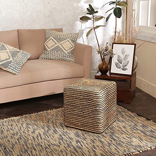 Jute Cotton Braided Cube Pouf Ottoman Foot Rest