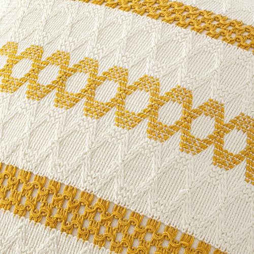 Set of 2 Mustard Yellow Boho Decorative Pillow Covers 20x20 Inch (2 Count)