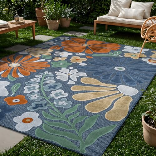 Outdoor Rug 8x10 Modern Floral Tropical Area Rugs for Outdoor and Indoor Patio Easy to Clean Non Shedding Living Room Porch Garden Washable Outside Carpet (80 Sq Ft)