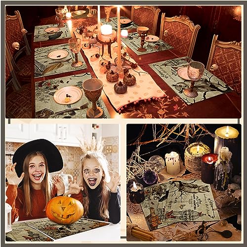 6 Pcs Halloween Placemats 12"x18" Gothic Bat Placemats Kitchen Decoration Washable Witch Place Mats Rectangle Skull Table Mats for Halloween Dining Table Accessories