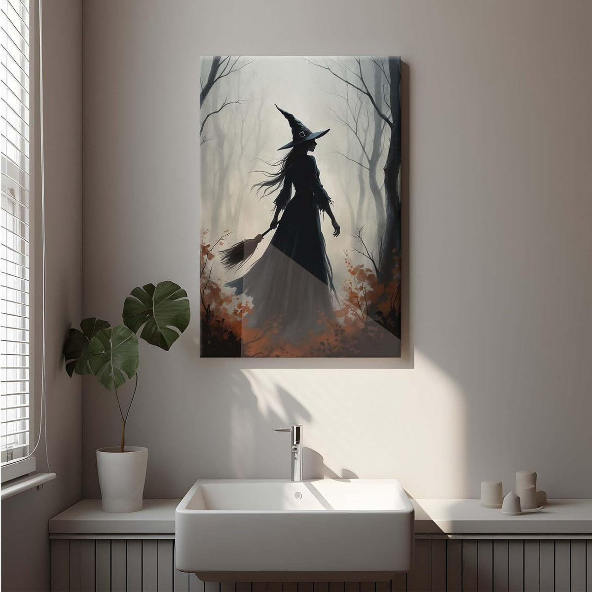 JFHCQJPK Vintage forest witch silhouette poster Halloween mural poster decoration mural art magic suitable for home living room bedroom32x48in Frameless
