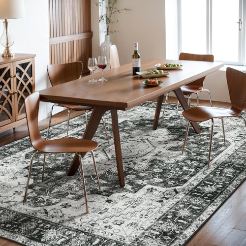 Ultra Thin Washable Area Rugs 8x10 Black and White Rugs for Living Room