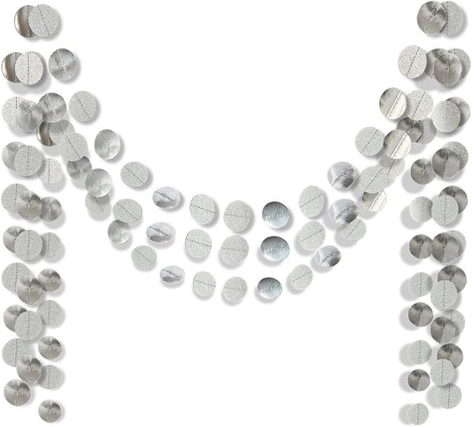 6 Pcs Glitter Silver Paper Circle Dots Garland Hanging Streamer Birthday Decorations Engagement Backdrop Twinkle Bridal Shower Wedding Baby Shower Bachelorette Christmas Supplies - HavenBliss Decor
