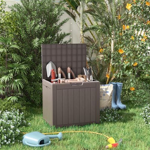 35 Gallon Deck Boxes Resin Outdoor Storage Box UV Resistant Outside Deck Box with Lockable Lid for Patio Furniture