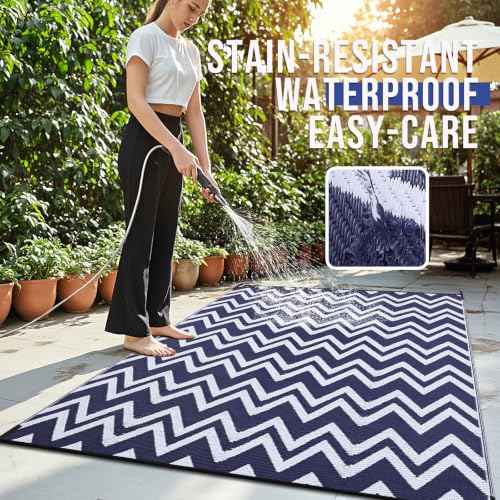 Outdoor Rug 6x9 ft Waterproof Reversible Chevron Mat