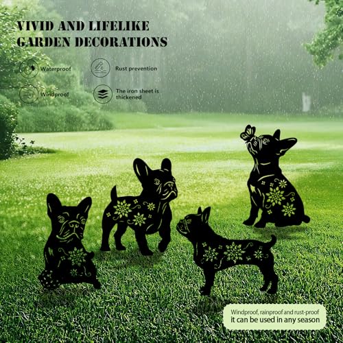 4 Pack Bulldog Metal Garden Decorative Stakes (4 Count)
