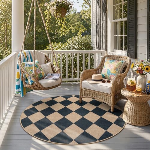 Checkered Easy Jute Round Rug 4ft (48 Sq Ft)