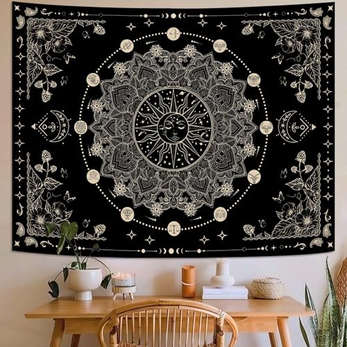 Sun and Moon Mandala Tapestry Boho Tapestry for Bedroom Black and White Tapestries Wall Hanging Living Room Wall Art and Home Decor 60x80