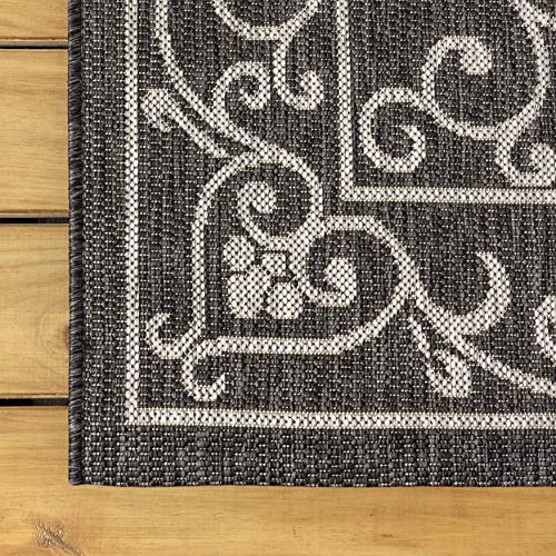 Vintage Filigree Indoor Outdoor Round Area Rug 3 Ft Black