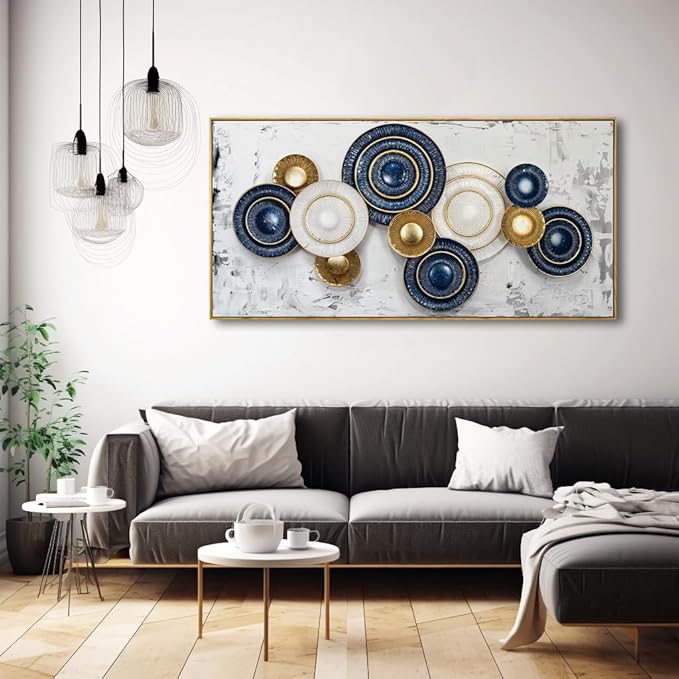 Wall Art Simple Wall Decor Blue and Yellow Canvas Painting Abstract Wall Art for Bedroom Living Room Dining Room Home Office Decor 30"x60" with Framed