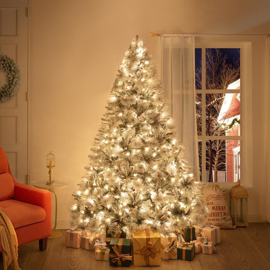 6.5ft Snow Flocked Christmas Tree with Lights