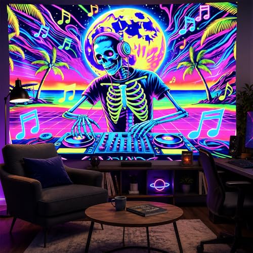 Halloween UV Tapestry DJ Skeleton Backdrop 78 x 59 Inch
