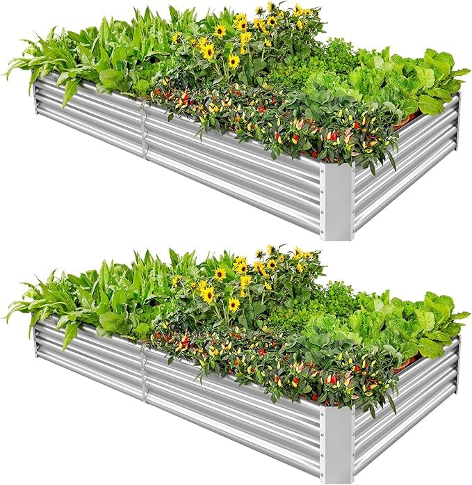 2 Pack 8×4×1ft Galvanized Metal Raised Garden Bed (2 Count)