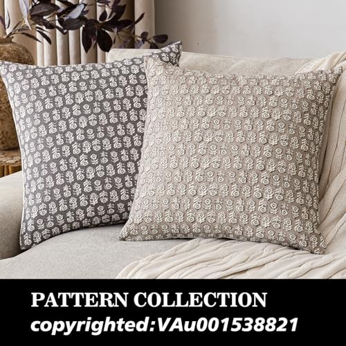 Decorative Floral Print Throw Pillow Covers 22×22 Rustic Gray (2 Count)