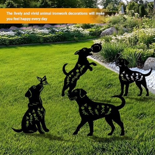 4 Pack Dog Metal Garden Decorative Stakes (4 Count)