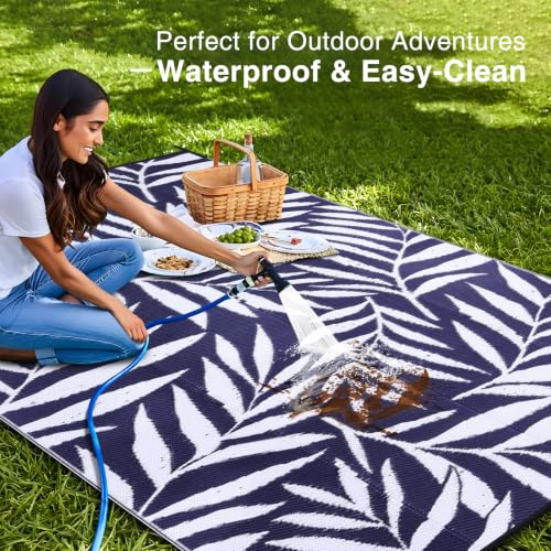 Outdoor Rug 8x10 ft Waterproof Reversible Leaf Mat