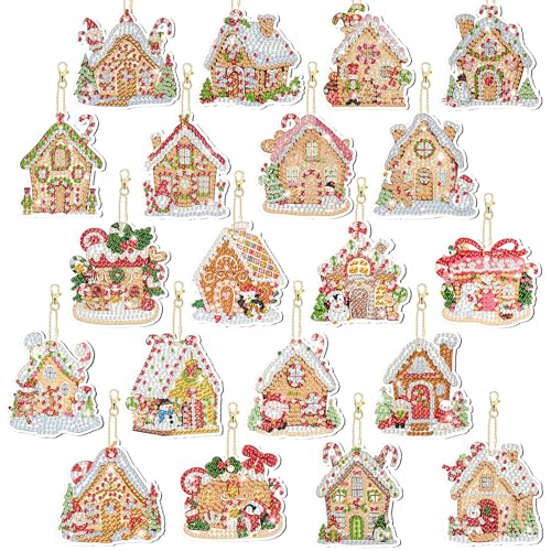 20 Pcs Diamond Art Christmas Ornaments Diamond Painting Keychain (20 Count)