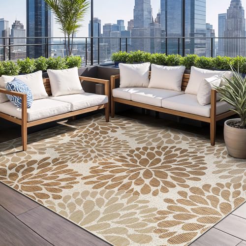 Outdoor Rug 9x12 Modern Exotic Tropical Leaf Area Rugs for Indoor and Outdoor Patio Deck Porch Garden Water Resistant Washable Outside Carpet