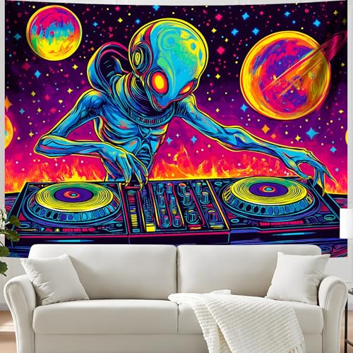 Blacklight Space Astronaut Tapestry UV Reactive Galaxy Planet Glow in Dark Tapestries Black Light Poster Neon Wall Hanging Art for bedroom Living Room