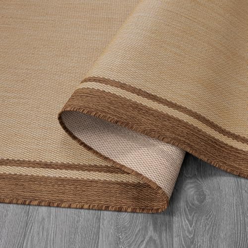 Outdoor Rug 6x9 Bordered Natural Brown Modern Area Rugs for Indoor and Outdoor Patios (59.25 Sq Ft)