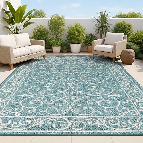 Vintage Filigree Indoor Outdoor Area Rug 3X5 Teal