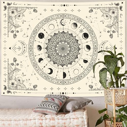 Mandala Moon Tapestry Boho Tapestry for Bedroom Black and White Tapestries Wall Hanging Living Room Wall Art and Home Decor 60x80