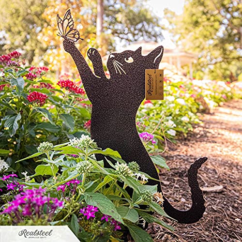I 3 Pack Steel Cat Garden Decor I Outdoor Yard Decorations I Gift for Cat Lovers I Lawn Ornaments and Statues I Garden Signs Decorative Outdoor (3 Count)