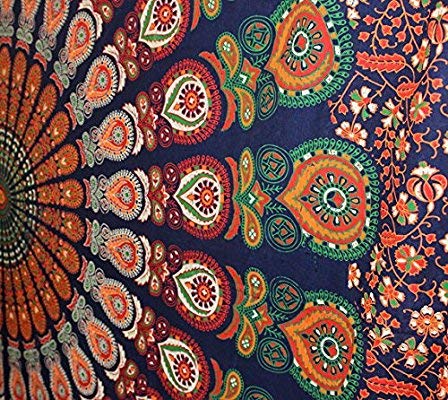Blue Orange Tapestry Mandala Wall Hanging
