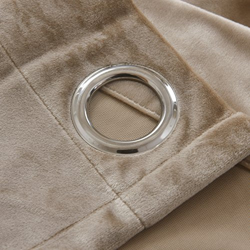 Super Soft Luxury Velvet Curtains Set of 2 Sand Color Room Darkening Blackout Drapes Drapery Cream 52 Inch Wide by 84 Inch Length with Grommet Sand