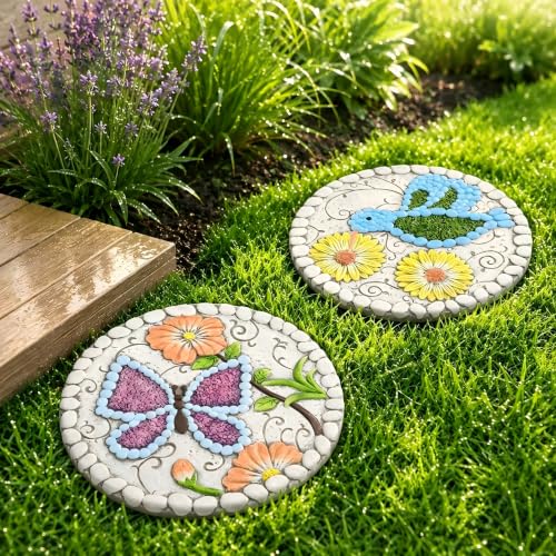 2 Pack Garden Stepping Stones 10 inch Round Cement Decorative Stones Pavers
