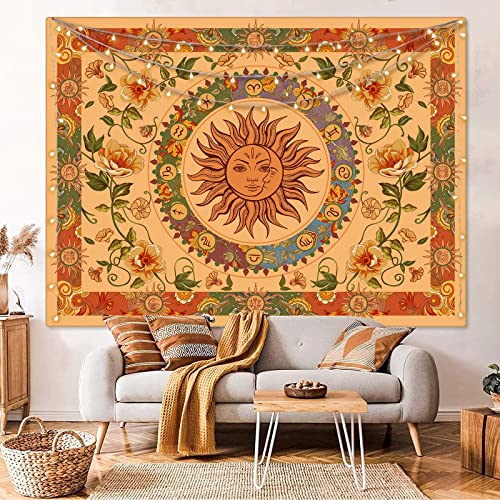 Vintage Sun Tapestry for Classroom Rainbow Boho 70s Sunshine Sunset Tapestries Wall Hanging Aesthetic Retro Tapestrys for Living Room Dorm