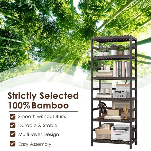 6 Tier Bamboo Shelf with Adjustable Shelves