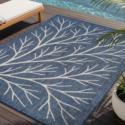 Washable Indoor Outdoor Rug 9x12 Modern Area Rugs Branch Pattern Non Shedding Waterproof Easy Clean Patio Deck Porch Living Room Bedroom Garden RV (108 Sq Ft)
