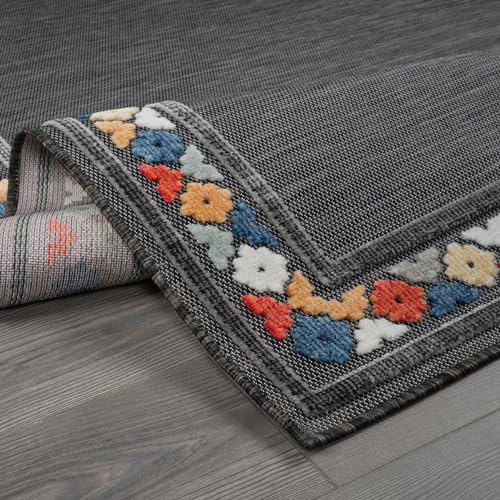 Outdoor Rug 8x10 Modern Bordered Area Rugs for Indoor and Outdoor Patio Easy to Clean Non Shedding Living Room Porch Garden Washable Outside Carpet