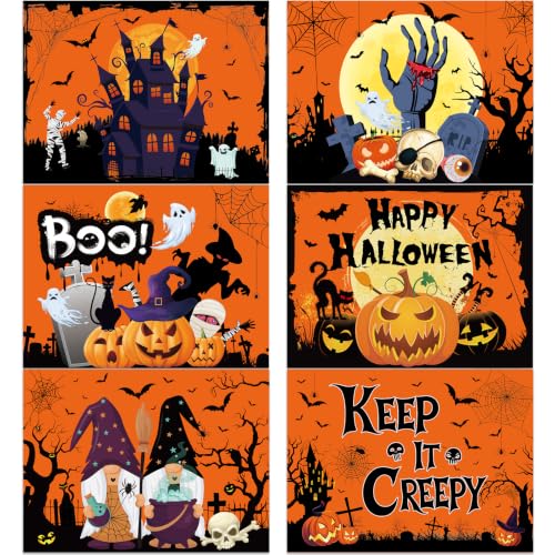 Halloween Plastic Placemats Set of 6 Orange Table mats 17×13×0.04in (6 Count)