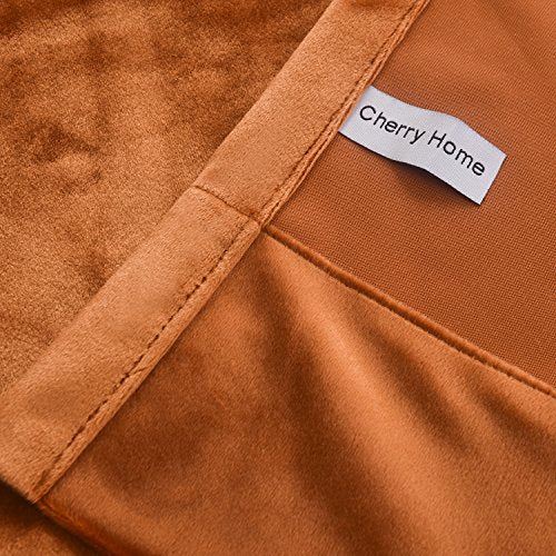 Super Soft Rustic Velvet Pumpkin Orange Blackout Drapes Room Darkening Curtains Panel Grommet Drapery 52 by 120