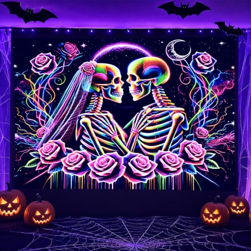 Halloween UV Tapestry Skeleton Couple Wall Art 78 x 59 Inch