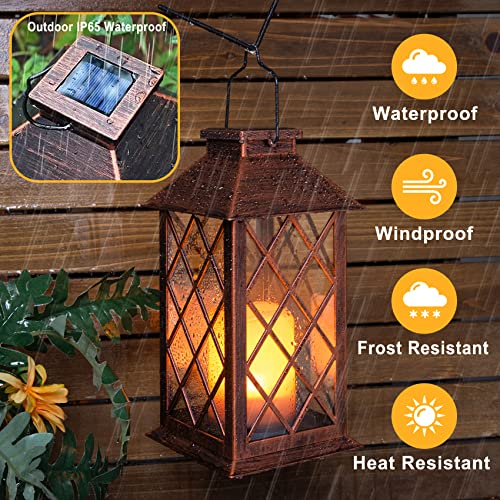 14" Solar Lanterns Outdoor Garden Lantern Waterproof LED Flickering Flameless Candle Mission Lights for Table