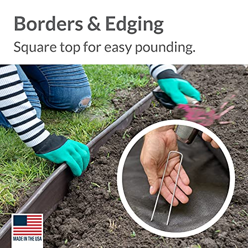 Garden Stakes 6 Inch 11 Gauge Galvanized Steel Landscape Staples (200 Count)
