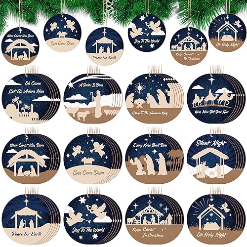 60 Pcs Christmas Ornaments Nativity Scene Wooden (60 Count)