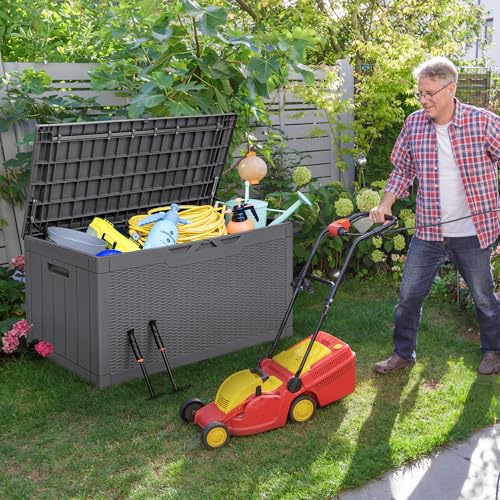100 Gallon Resin Deck Box Large Outdoor Storage with Cushions for Patio Furniture