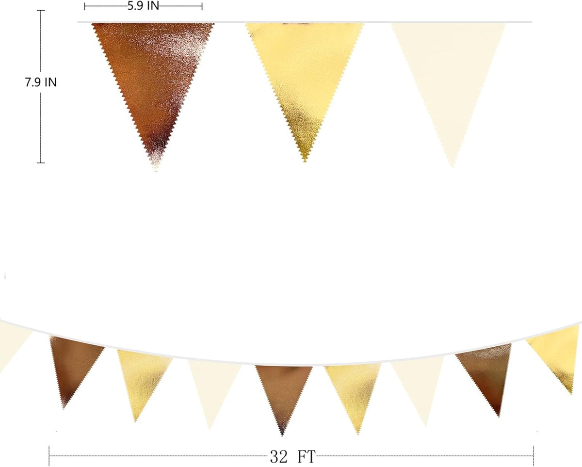 Brown Beige and Gold Party Decorations Fabric Triangle Pennant Banner Flag Bunting Garland for Boho Neutral Rustic Cowboy Western Teddy Bear Birthday Baby Shower Graduation Engagement Party Supplies - HavenBliss Decor