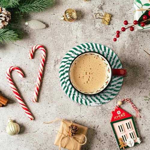 Christmas Cotton Coasters Red Green Peppermint Candy Handmade Braided Drink Coasters Absorbent Cup Mats for Xmas Holiday Party Home Table Decor (4 Count)