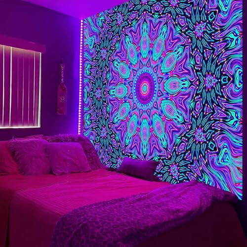 Blacklight Mandala Tapestry for Bedroom