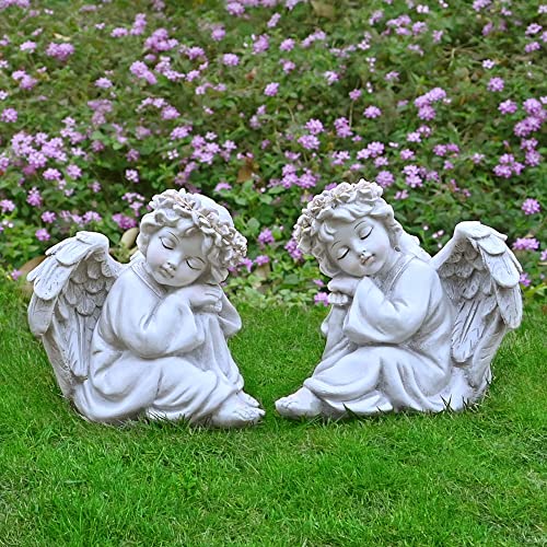 Garden Angel Statue Outdoor Decor Angel Solar Light Outside Decorations (2 Count)