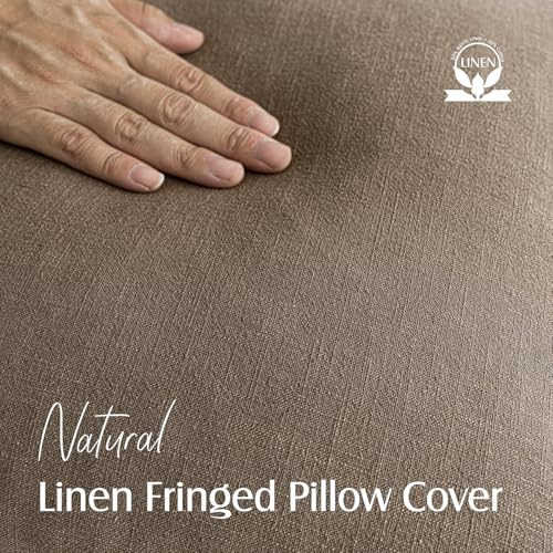 Decorative Linen Fringe Throw Pillow Covers 18×18 Light Brown (2 Count)