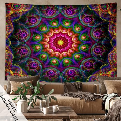 Blacklight Trippy Mandala Tapestry