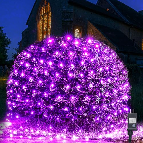 Halloween Lights Outdoor 200LED 8.4ft x 5.2ft Purple Net Lights with 8 Modes