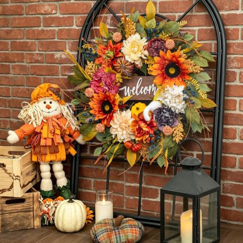Artificial Harvest Fall Wreaths for Front Door 24 Inch Autumn Wreath
